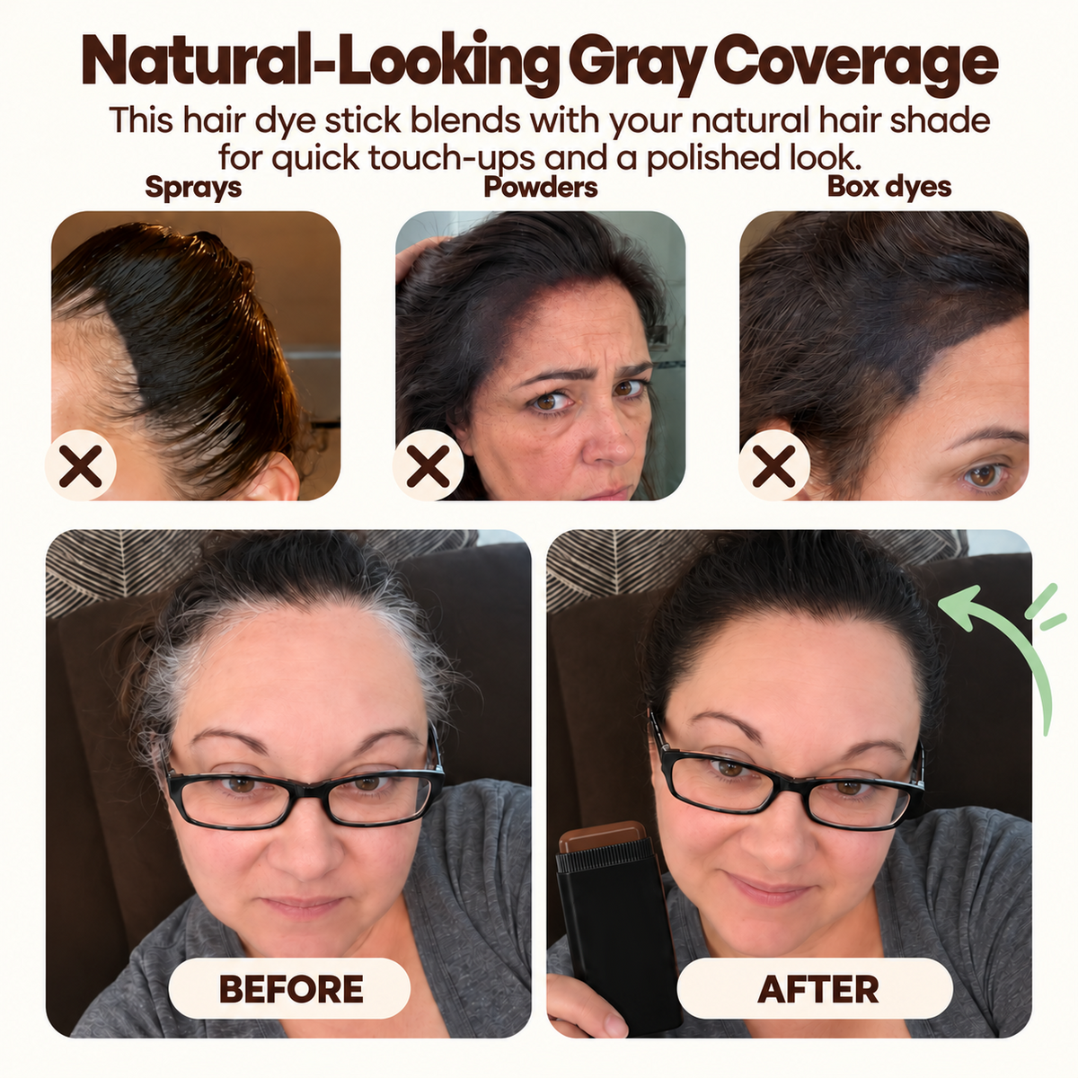 ✨ Instant Hair Color Touch-Up Stick – 💧 Waterproof Gray Hair Coverage for Roots, Hairlines & Beards 👩‍🦳🖤