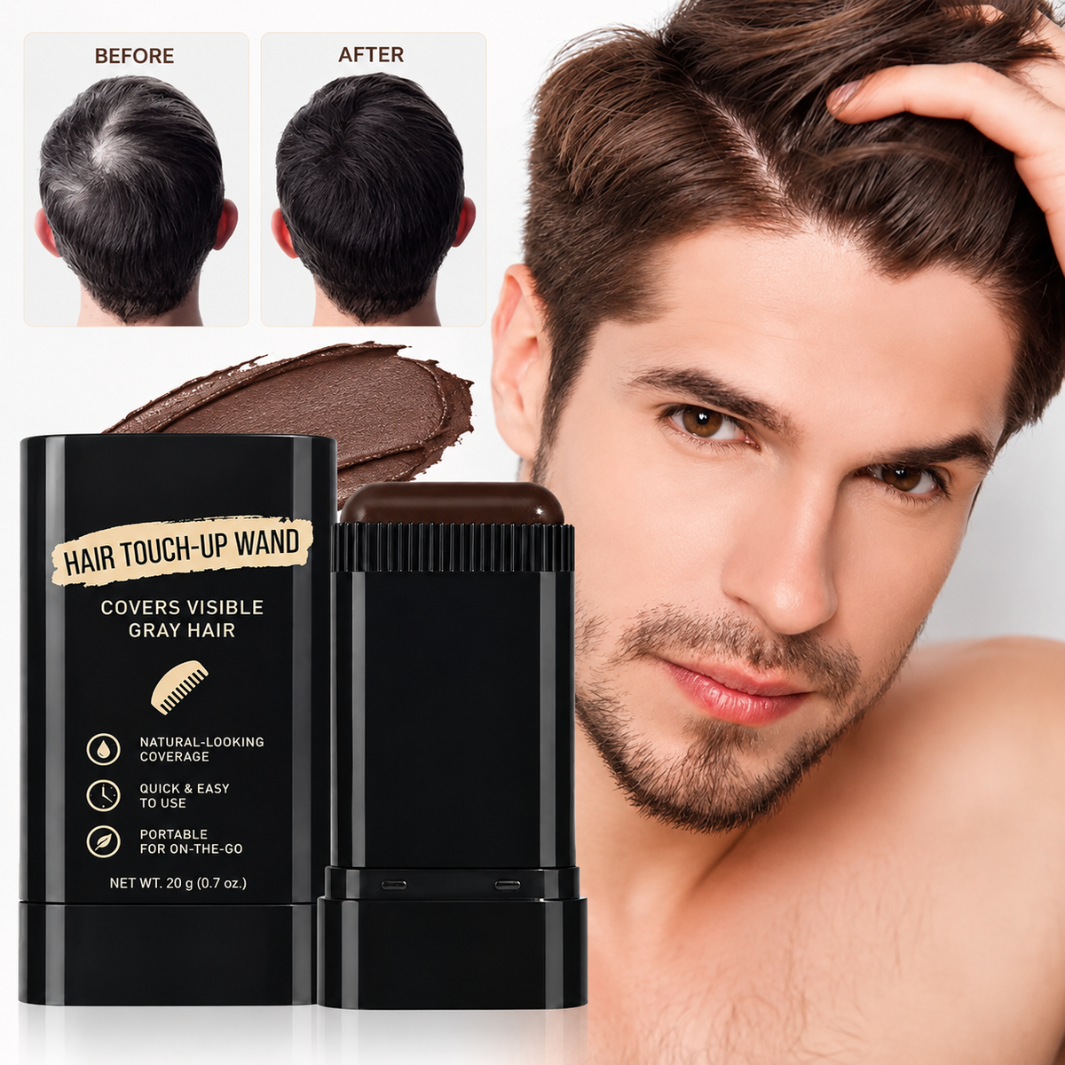 ✨ Instant Hair Color Touch-Up Stick – 💧 Waterproof Gray Hair Coverage for Roots, Hairlines & Beards 👩‍🦳🖤