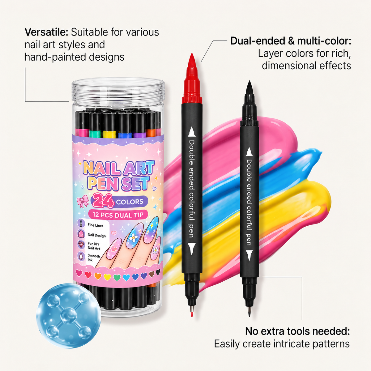 🌸💧Last Day Buy 2 Get 1 Free🌈24 Colors Dual Ended Nail Art Pens Set