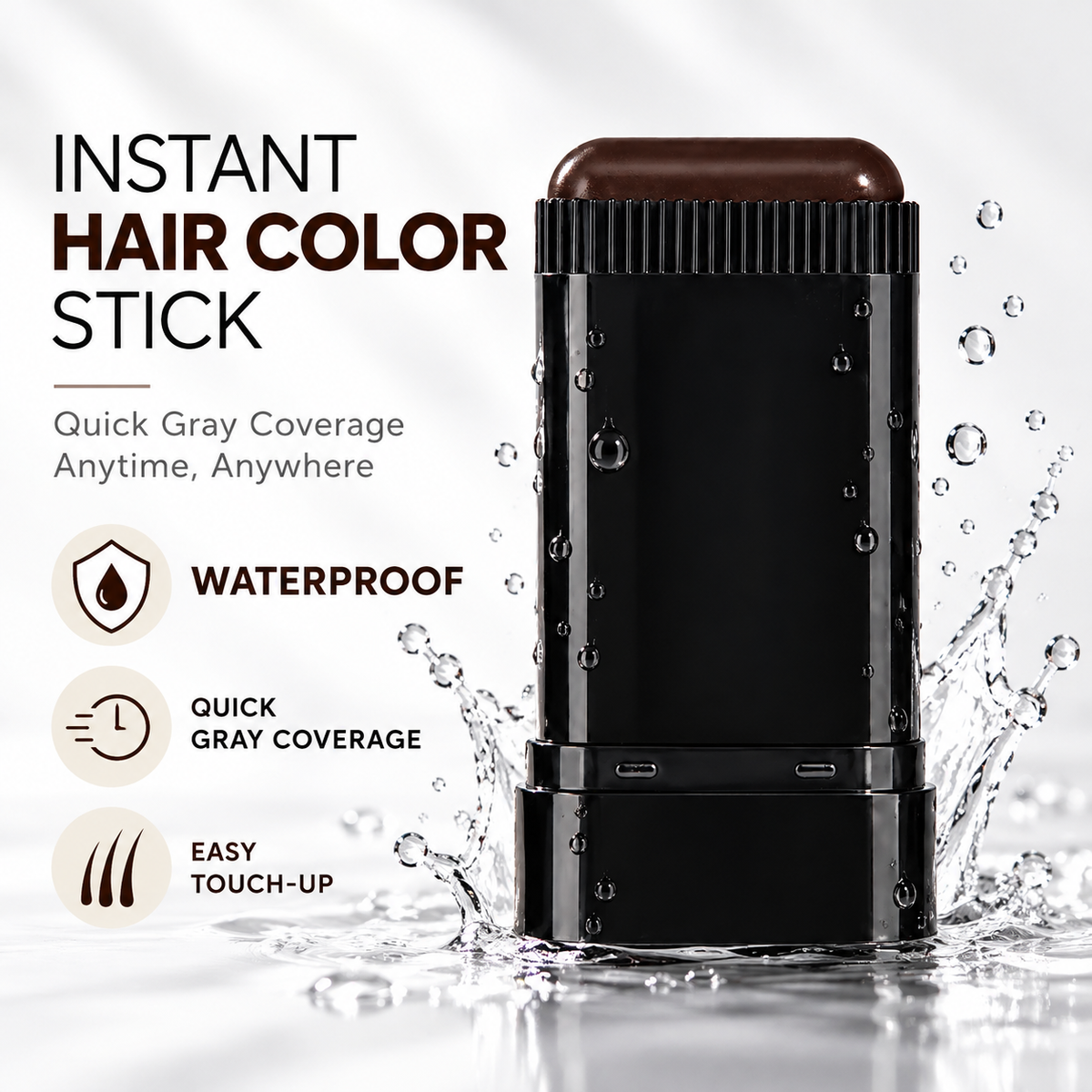 ✨ Instant Hair Color Touch-Up Stick – 💧 Waterproof Gray Hair Coverage for Roots, Hairlines & Beards 👩‍🦳🖤