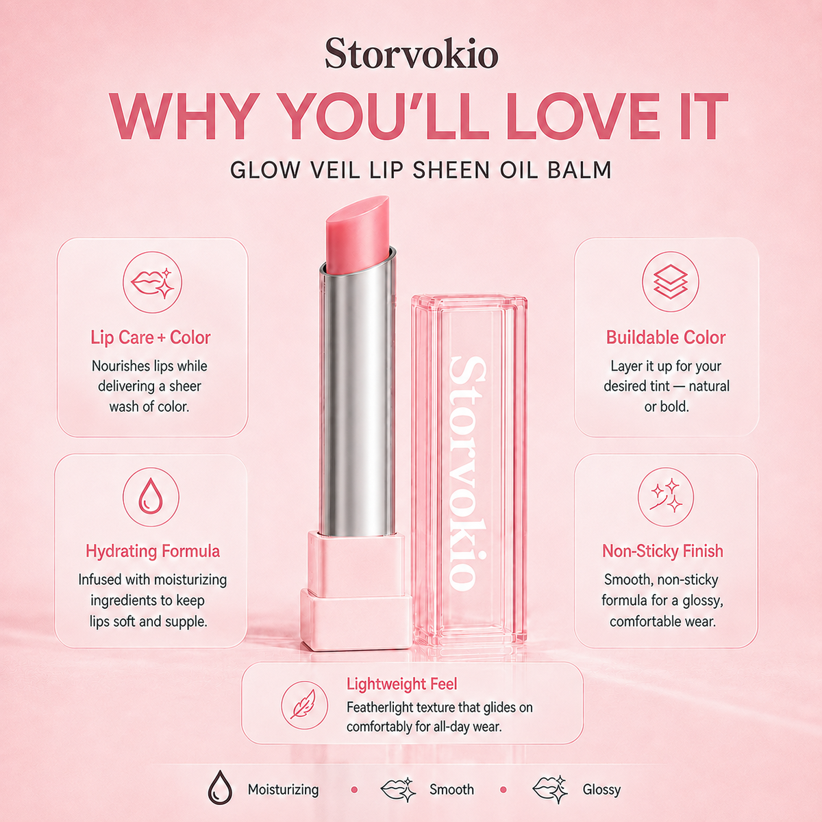 ✨ 60% OFF🔥LAST DAY BUY 1 GET 1 FREE🔥 Storvokio 2-in-1 GLOW VEIL LIP SHEEN OIL BALM👄